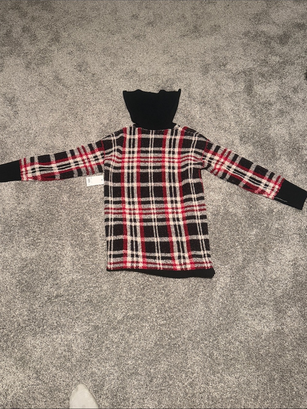 SO Black Red Cream Plaid Turtleneck Sweater Dress